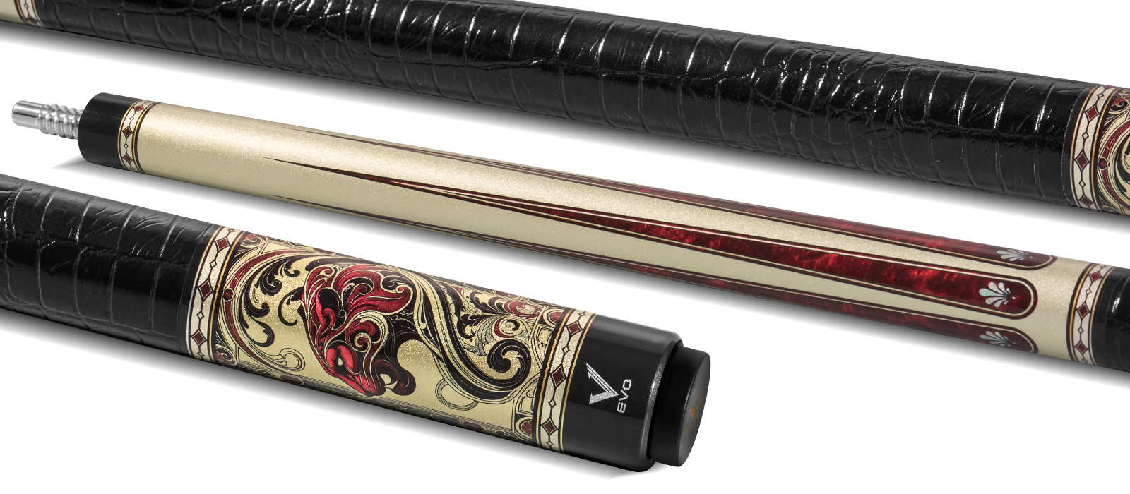 EVO BEAST POOL CUE - SCARLET PANTHER - LEATHER WRAP - Desktop Image