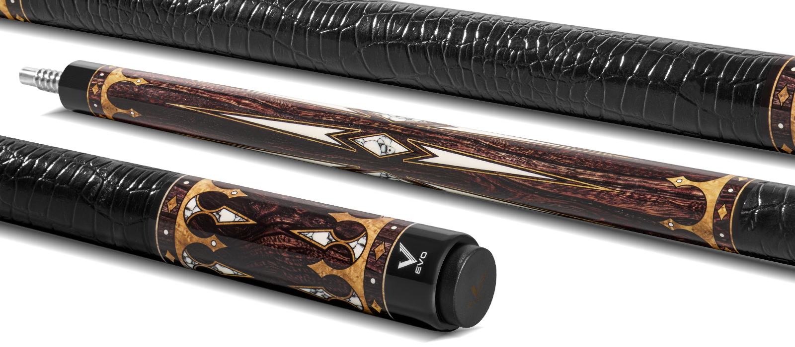 EVO CROWN POOL CUE - ANCIENT OAK - LEATHER WRAP - Desktop Image