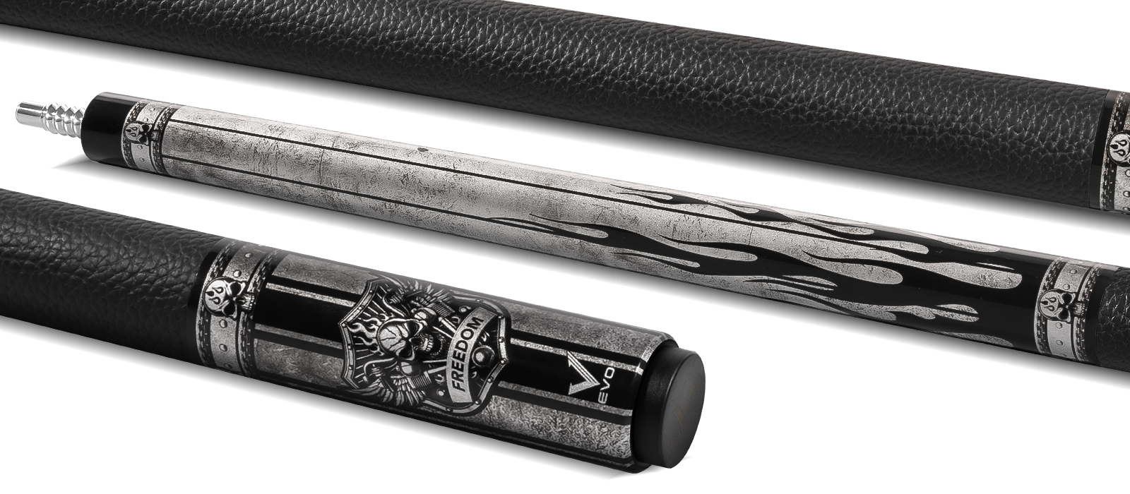EVO FREEDOM POOL CUE - SHADOW FLAME - BLACK LEATHER WRAP - Desktop Image