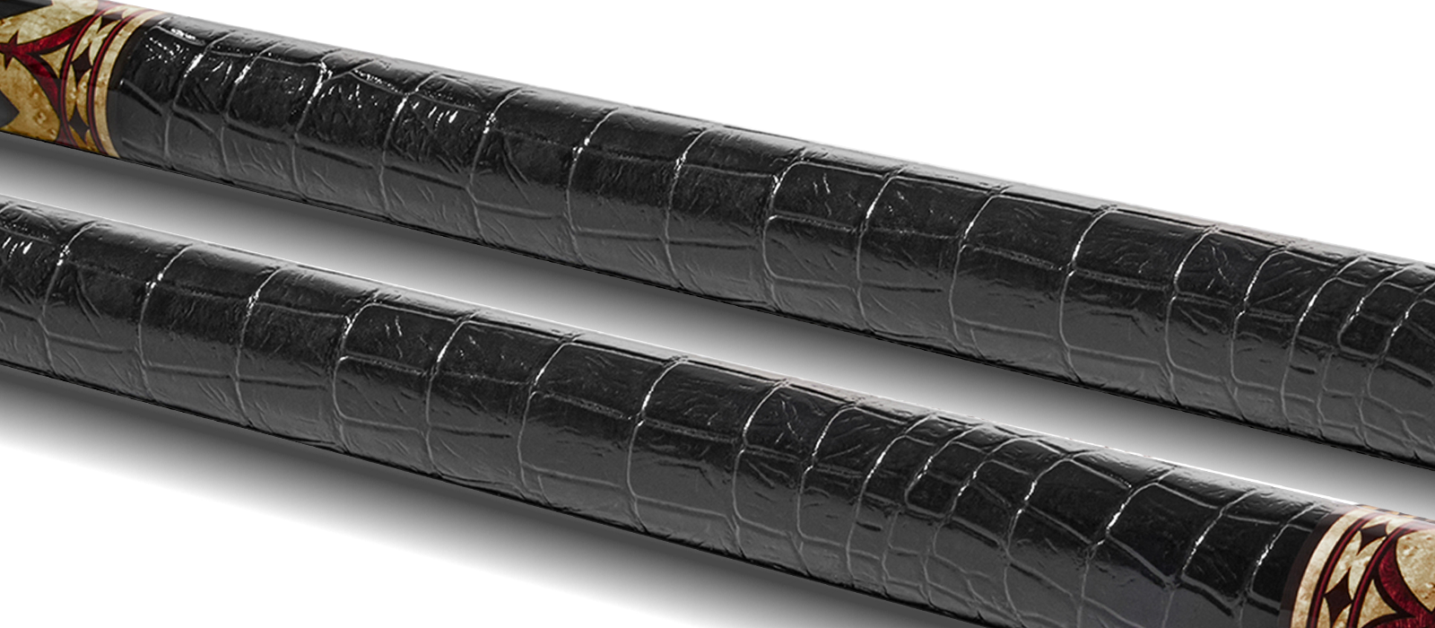 EVO CROWN POOL CUE - ROYAL BLACK - BLACK LEATHER WRAP - Desktop Image