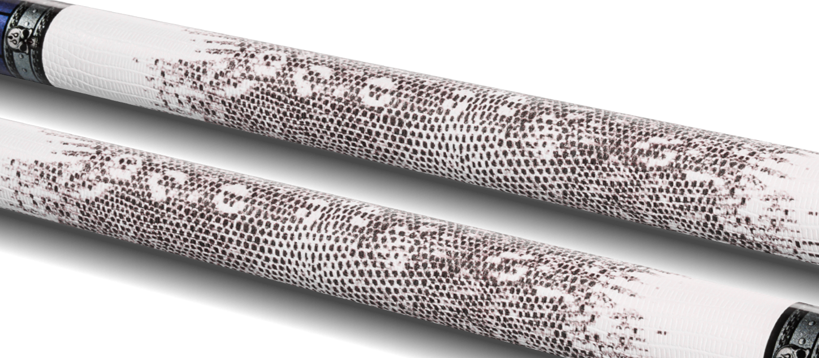 EVO FREEDOM POOL CUE - AZURE FLAME - WHITE LEATHER WRAP - Desktop Image