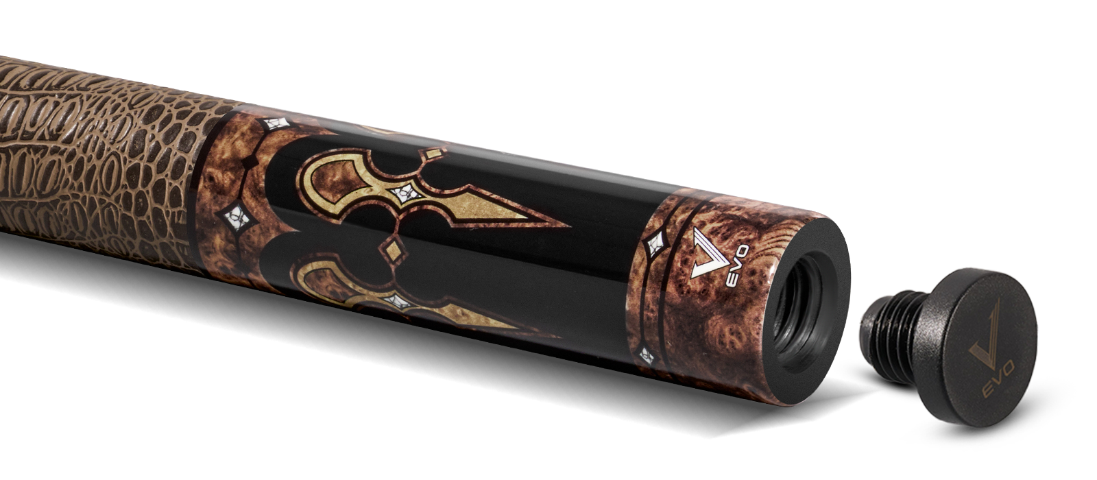 EVO CROWN POOL CUE - MONARCH BLADE - LEATHER WRAP - Desktop Image