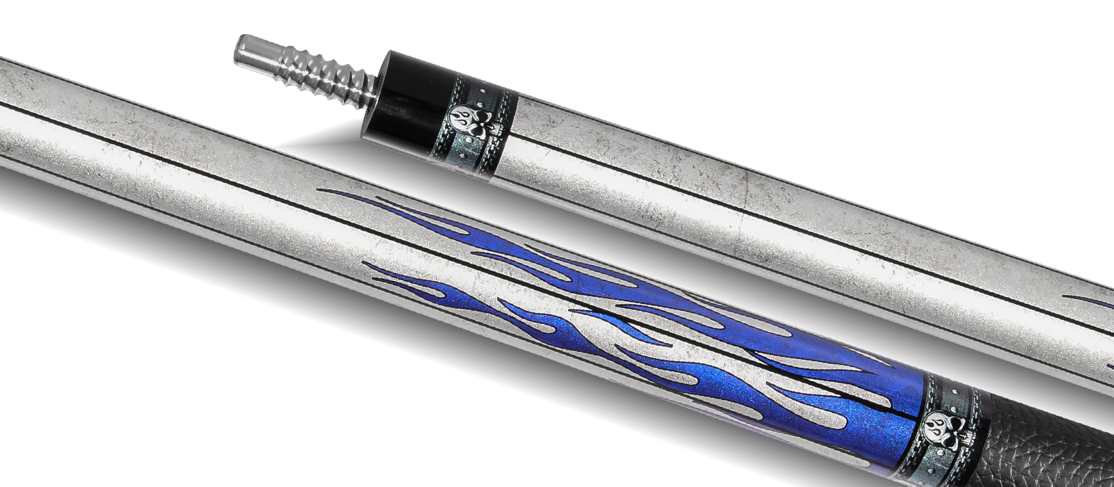 EVO FREEDOM POOL CUE - AZURE FLAME - BLACK LEATHER WRAP - Desktop Image