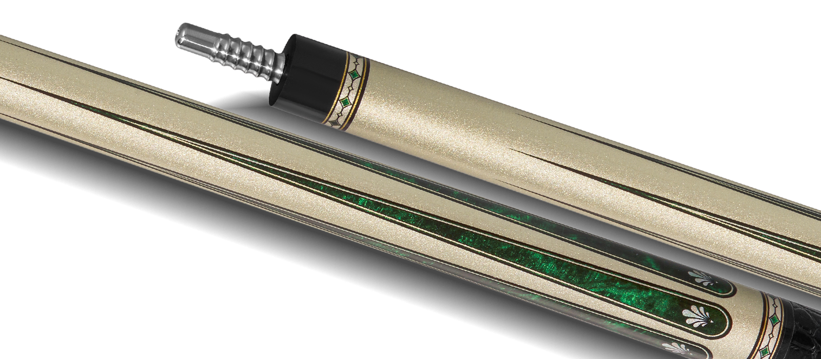 EVO BEAST POOL CUE - EMERALD COBRA - LEATHER WRAP - Desktop Image