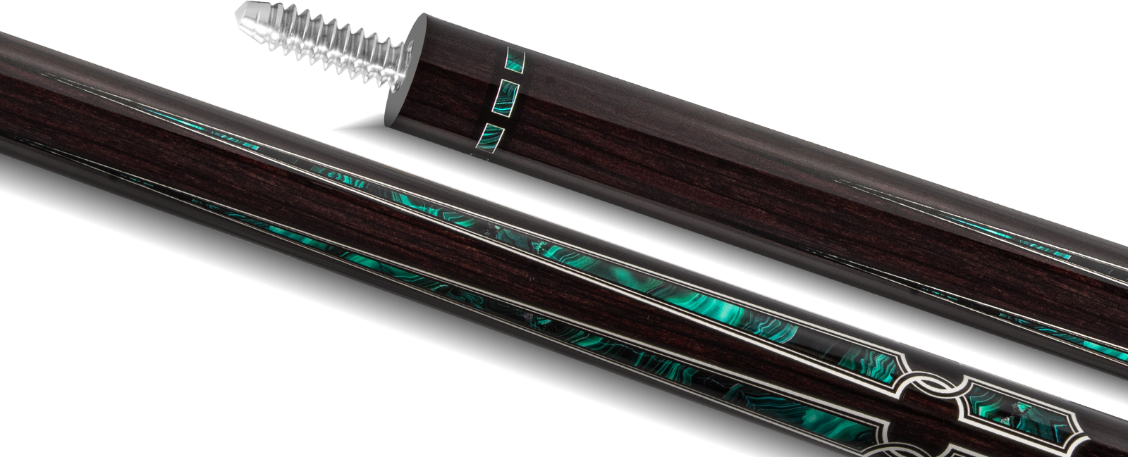EVO LUNA POOL CUE - MALACHITE ECLIPSE - LEATHER WRAP - Desktop Image