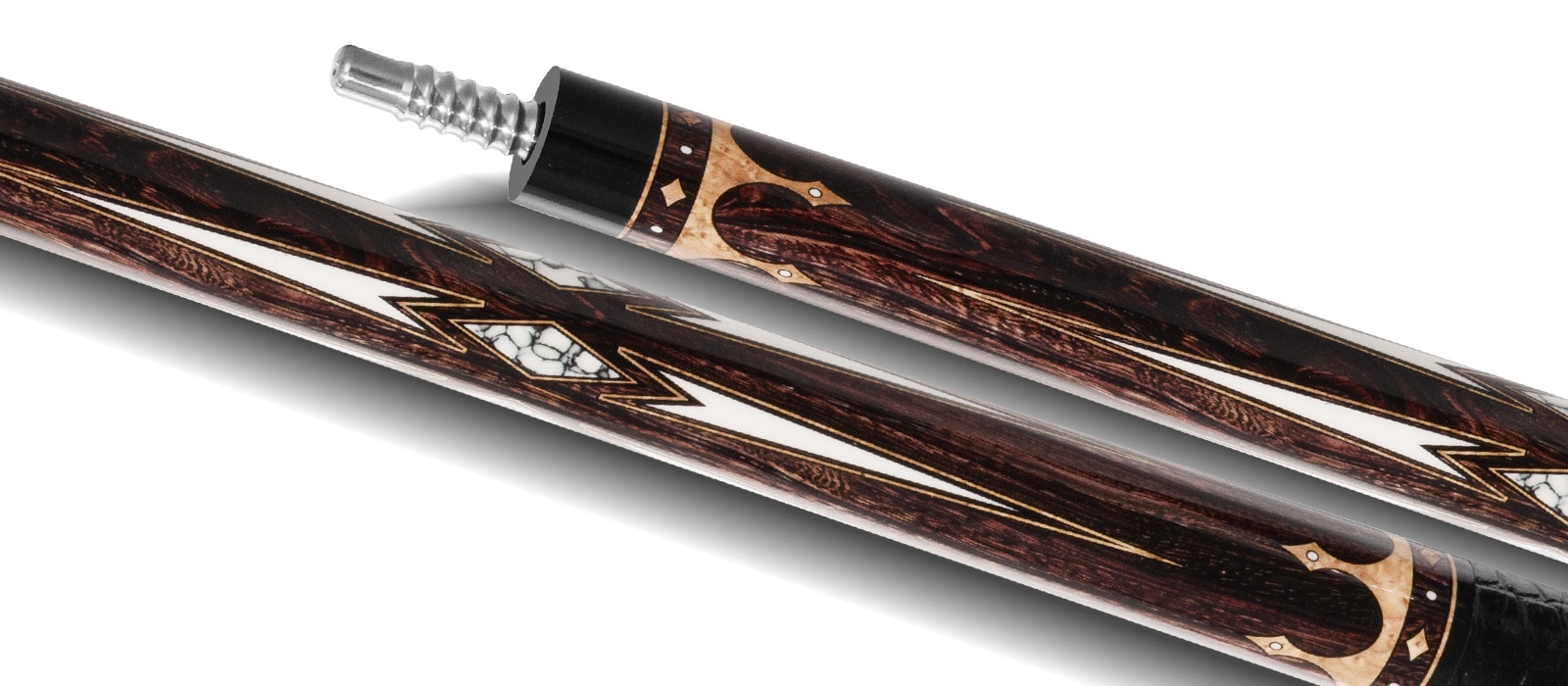 EVO CROWN POOL CUE - ANCIENT OAK - LEATHER WRAP - Desktop Image