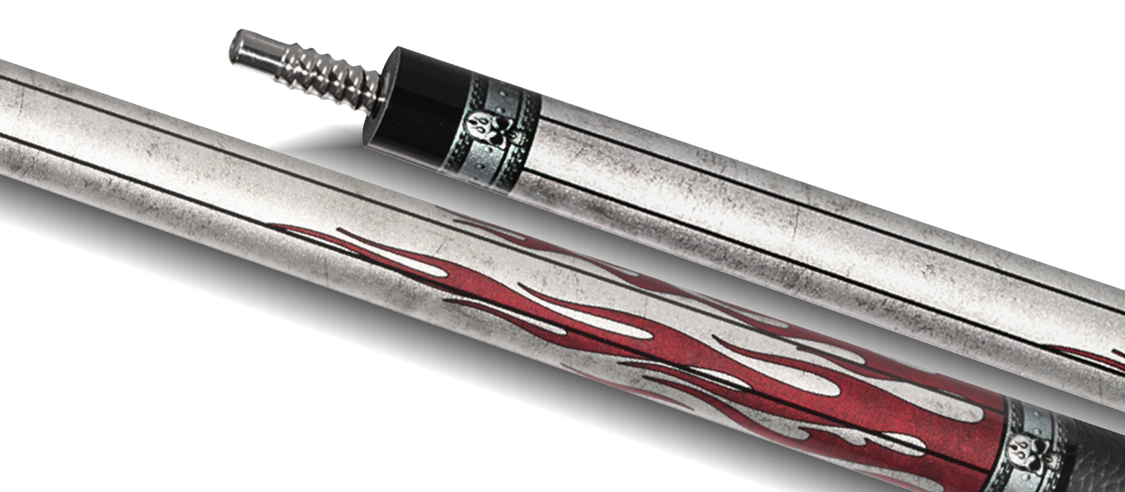 EVO FREEDOM POOL CUE - CRIMSON FLAME - BLACK LEATHER WRAP - Desktop Image