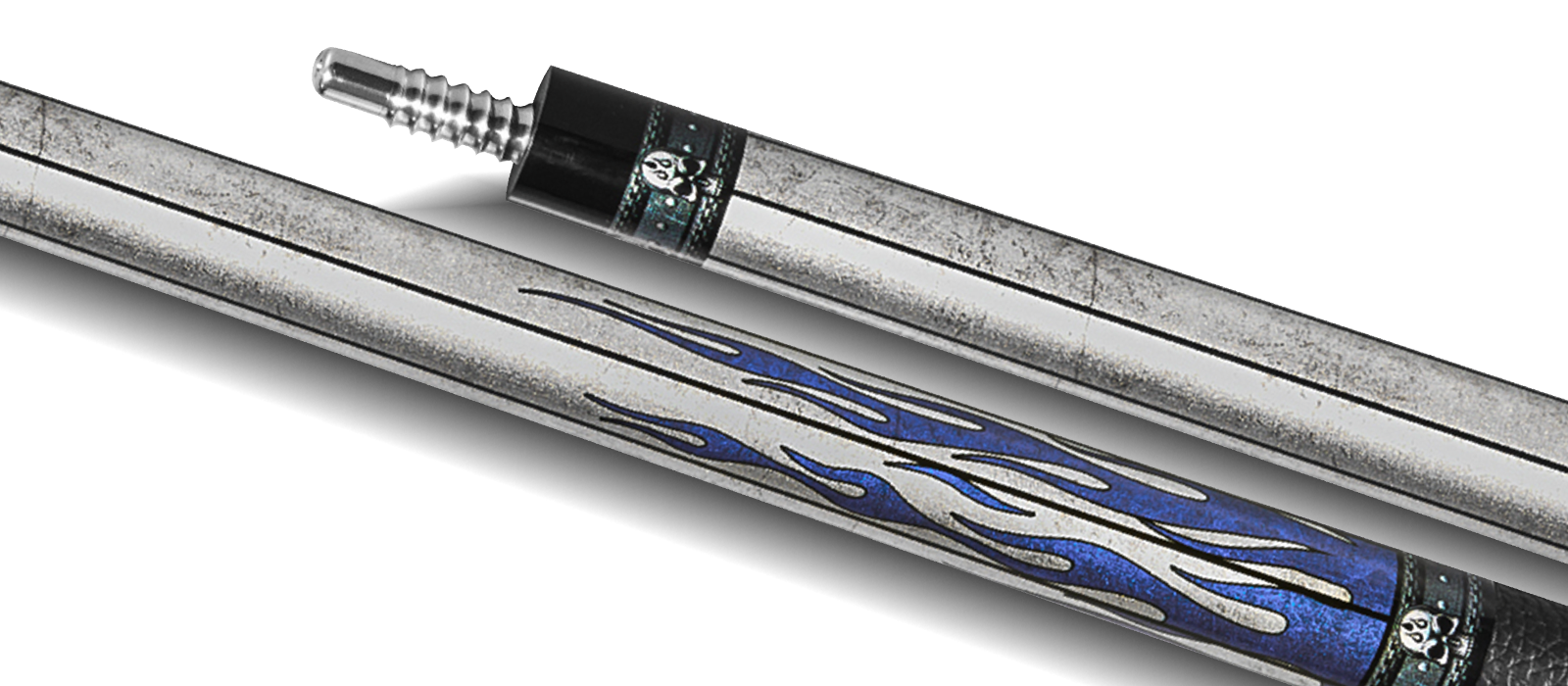 EVO FREEDOM POOL CUE - AZURE FLAME - BLACK LEATHER WRAP - Desktop Image
