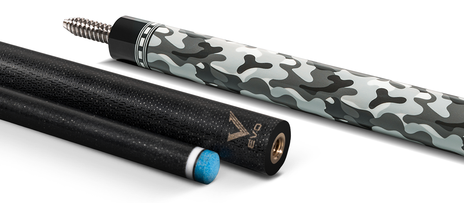 EVO CAMO POOL CUE - GHOST - LEATHER WRAP - Desktop Image