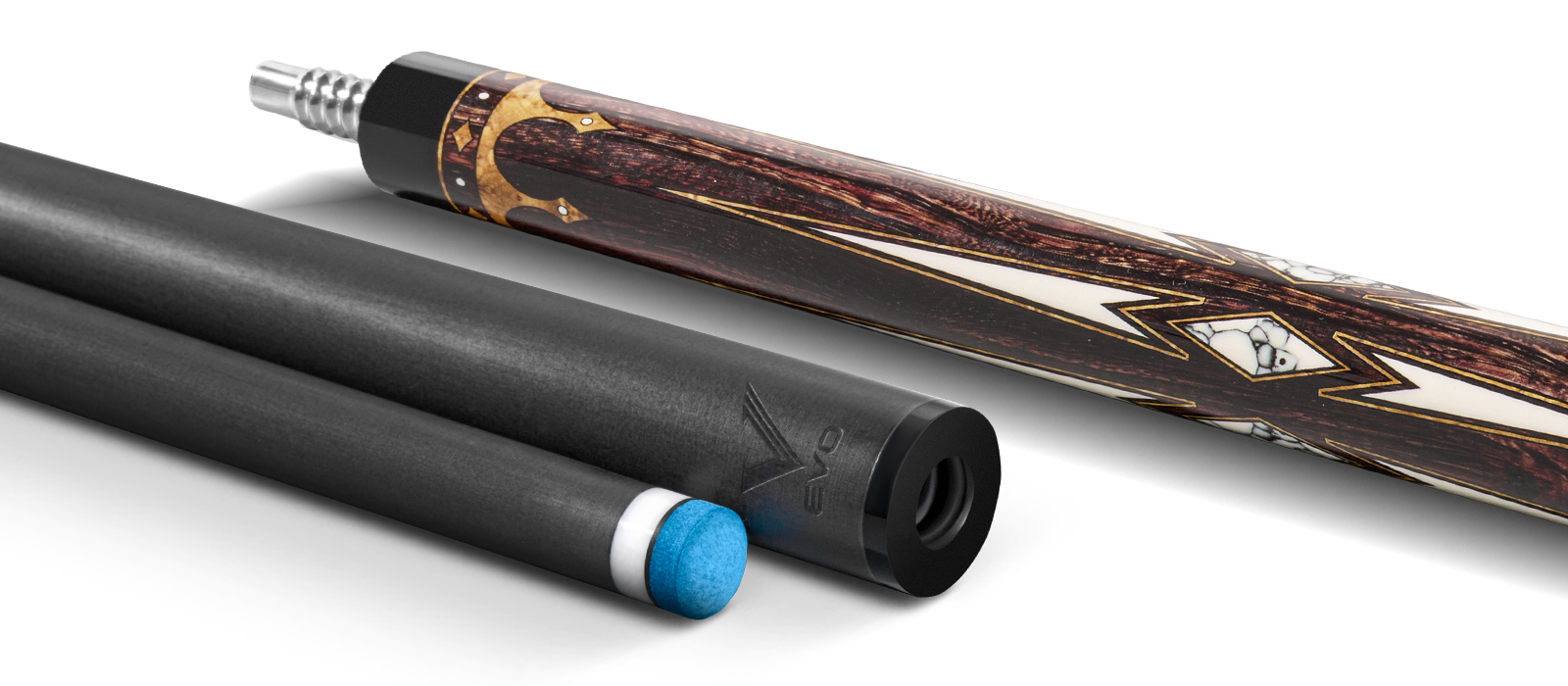 EVO CROWN POOL CUE - ANCIENT OAK - LEATHER WRAP - Desktop Image