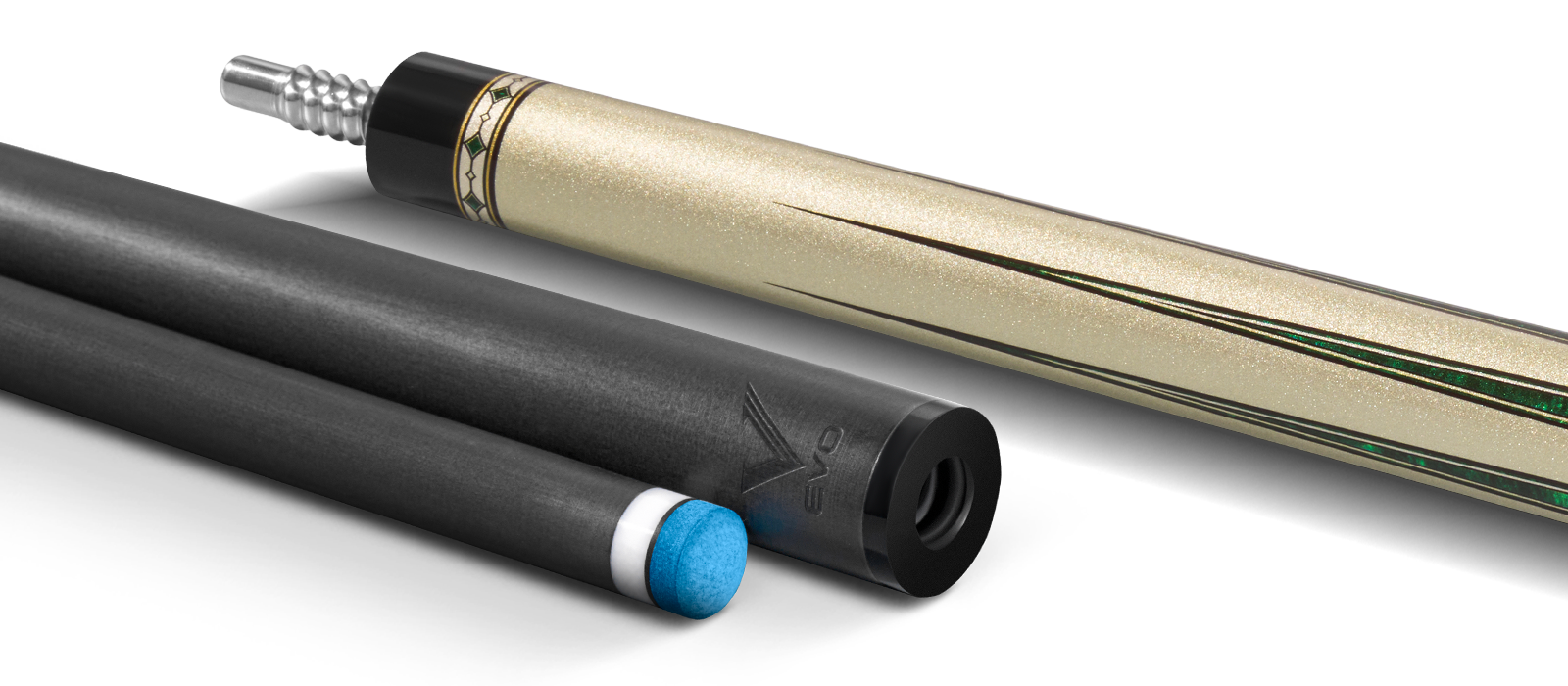 EVO BEAST POOL CUE - EMERALD COBRA - LEATHER WRAP - Desktop Image