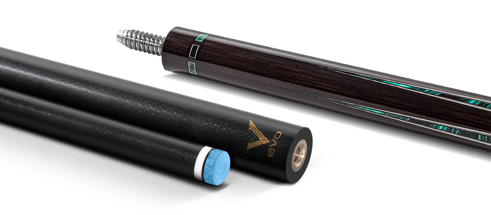 EVO LUNA POOL CUE - MALACHITE ECLIPSE - LEATHER WRAP - Desktop Image