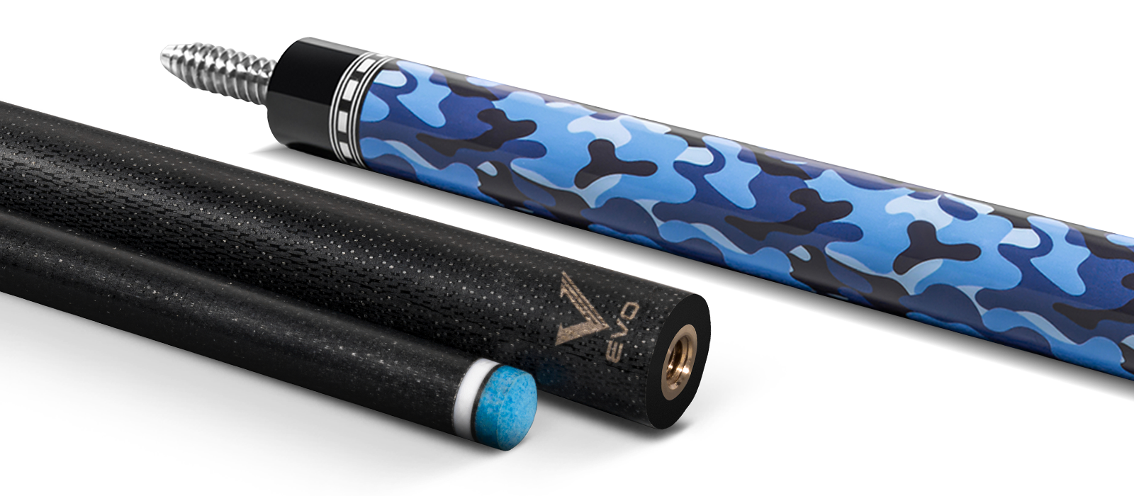 EVO CAMO POOL CUE - NAVY - LEATHER WRAP - Desktop Image