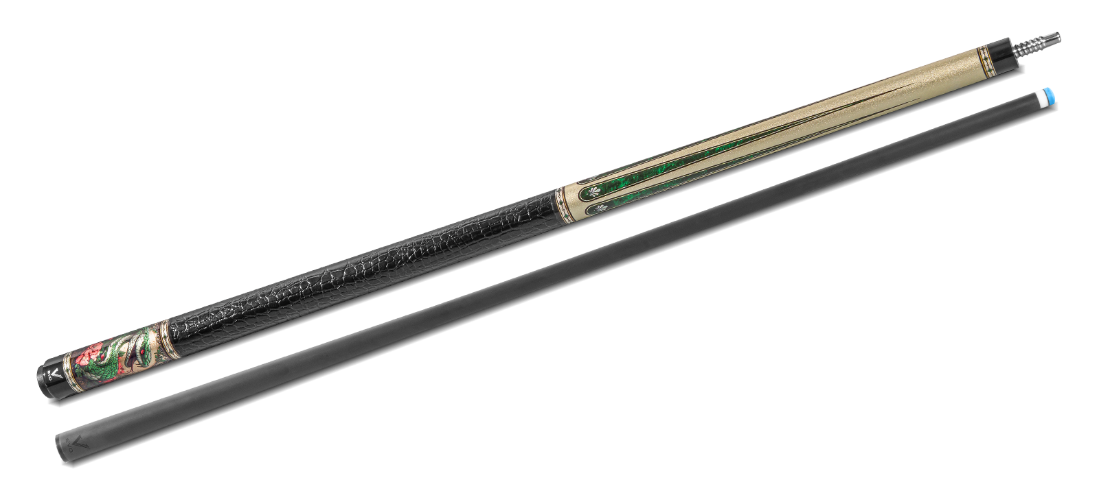 EVO BEAST POOL CUE - EMERALD COBRA - LEATHER WRAP - Desktop Image