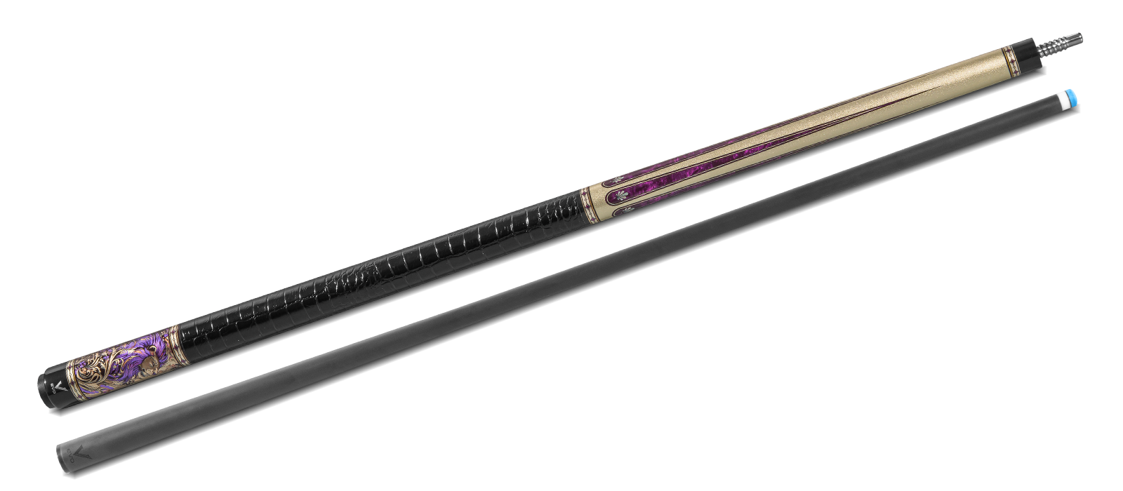 EVO BEAST POOL CUE - AMETHYST LION - LEATHER WRAP - Desktop Image