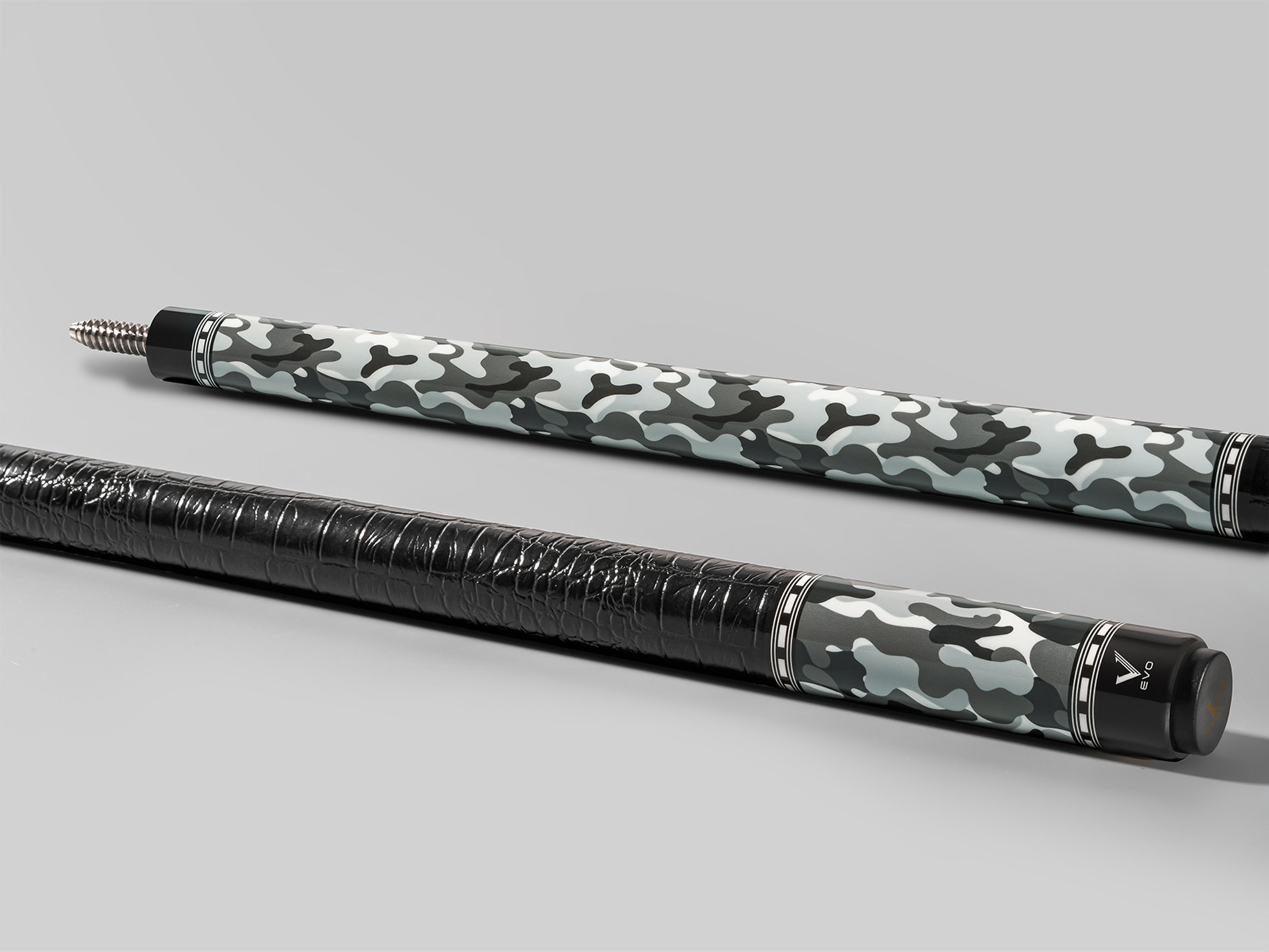 EVO CAMO POOL CUE - GHOST - SYNTHETIC LEATHER WRAP
