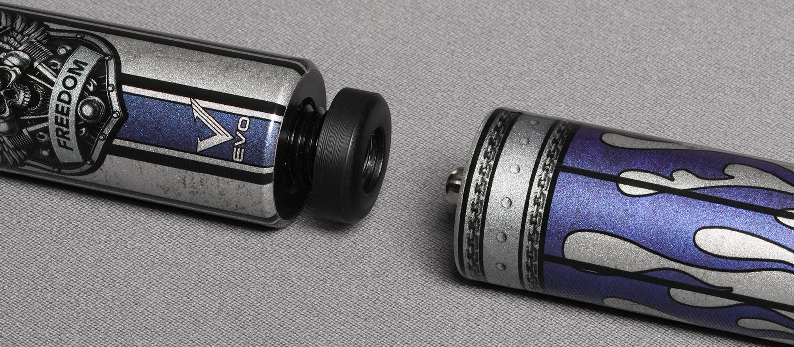 EVO FREEDOM MAXBING EDITION - AZURE FLAME - BLACK LEATHER WRAP - Desktop Image
