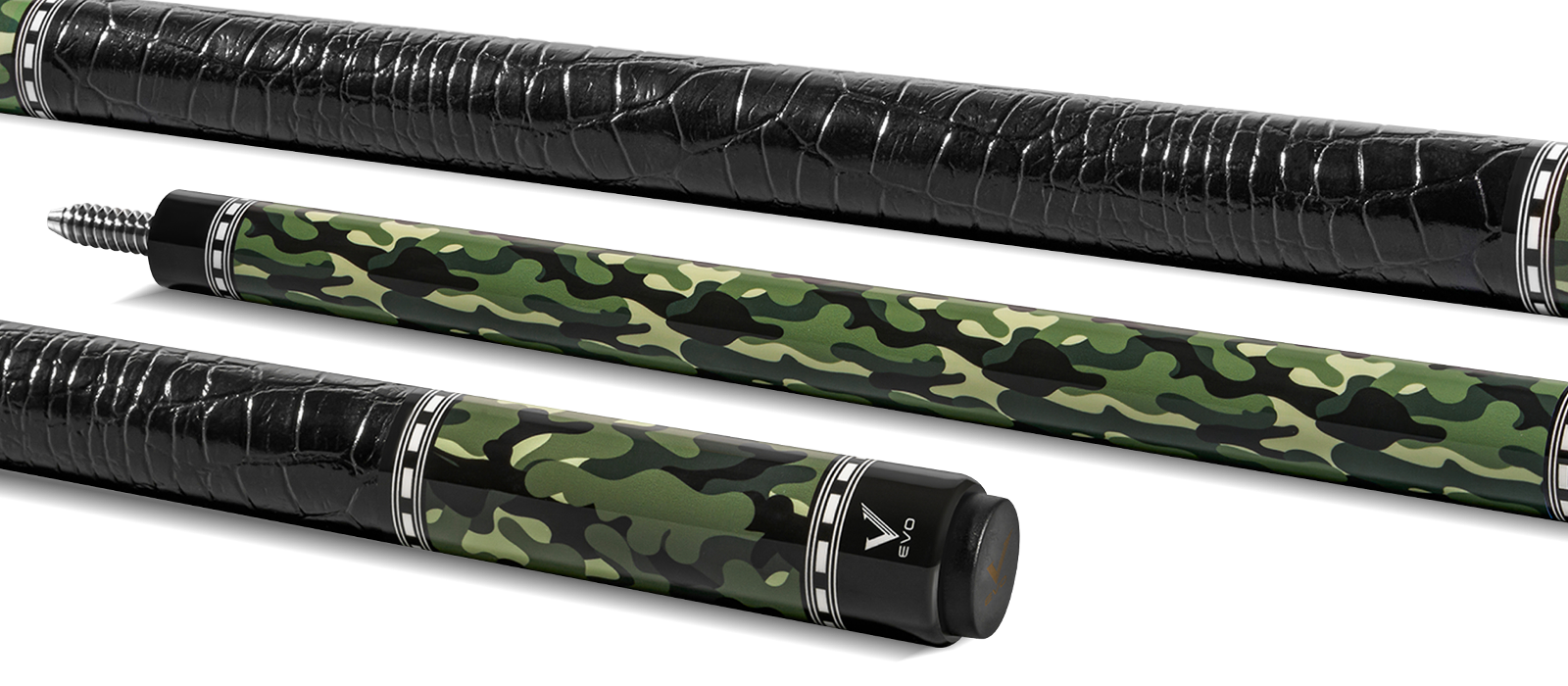 EVO CAMO POOL CUE - VIPER - LEATHER WRAP - Desktop Image