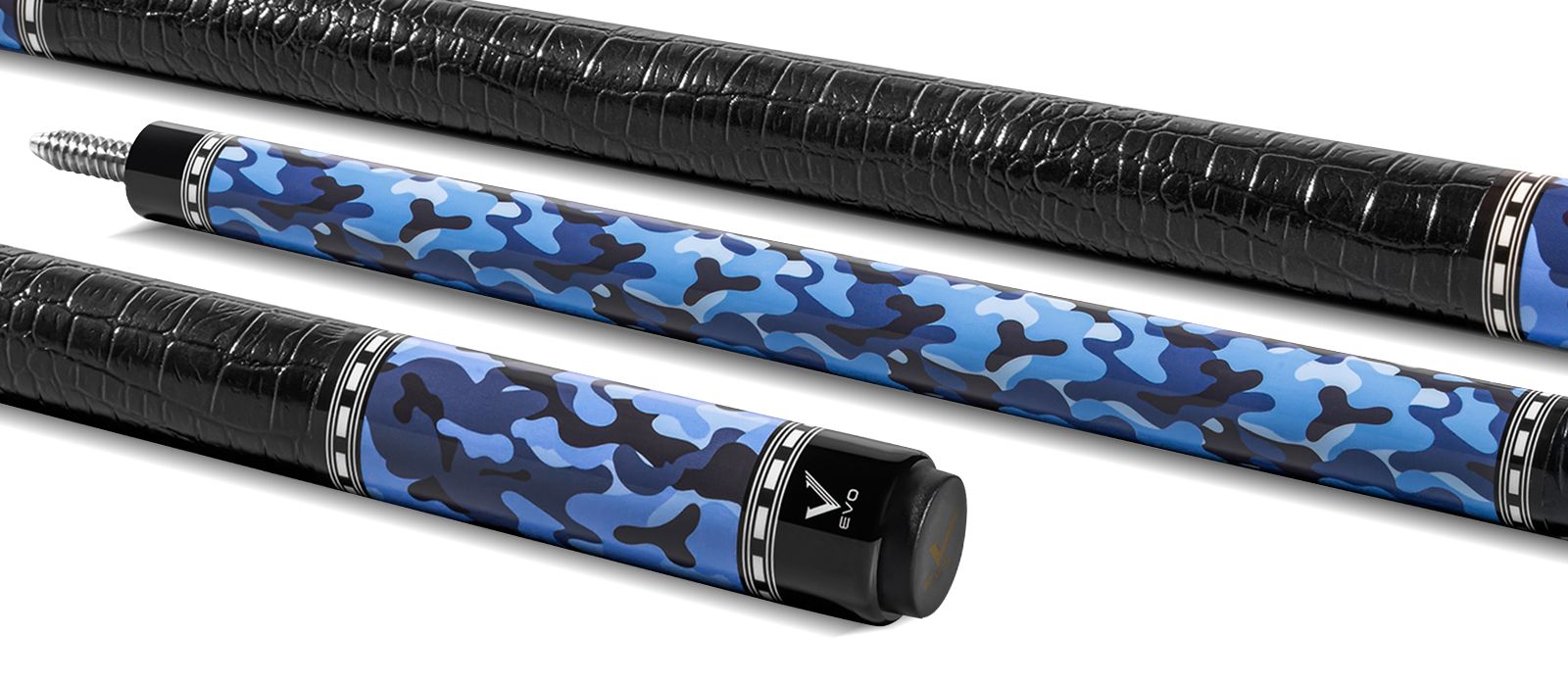 EVO CAMO POOL CUE - NAVY - LEATHER WRAP - Desktop Image