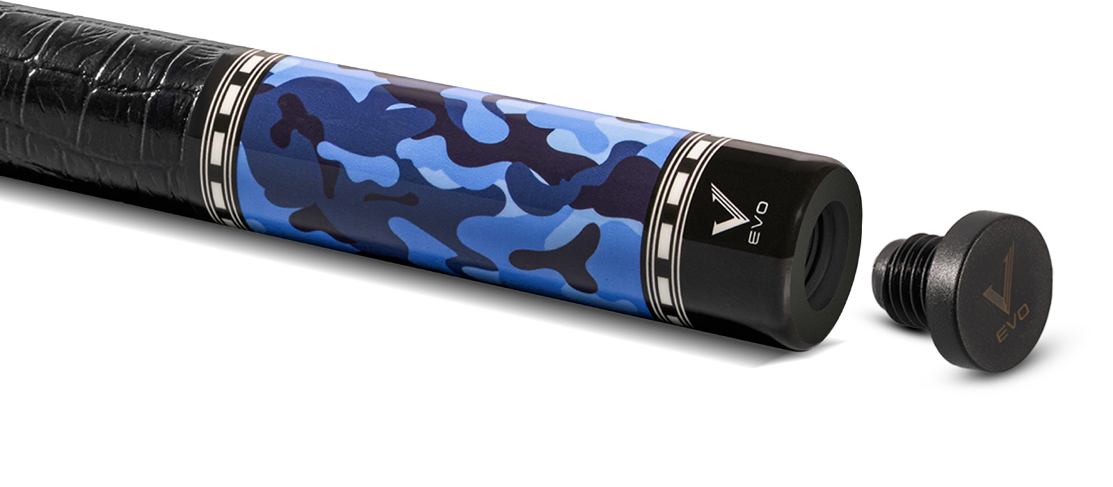 EVO CAMO POOL CUE - NAVY - LEATHER WRAP - Desktop Image