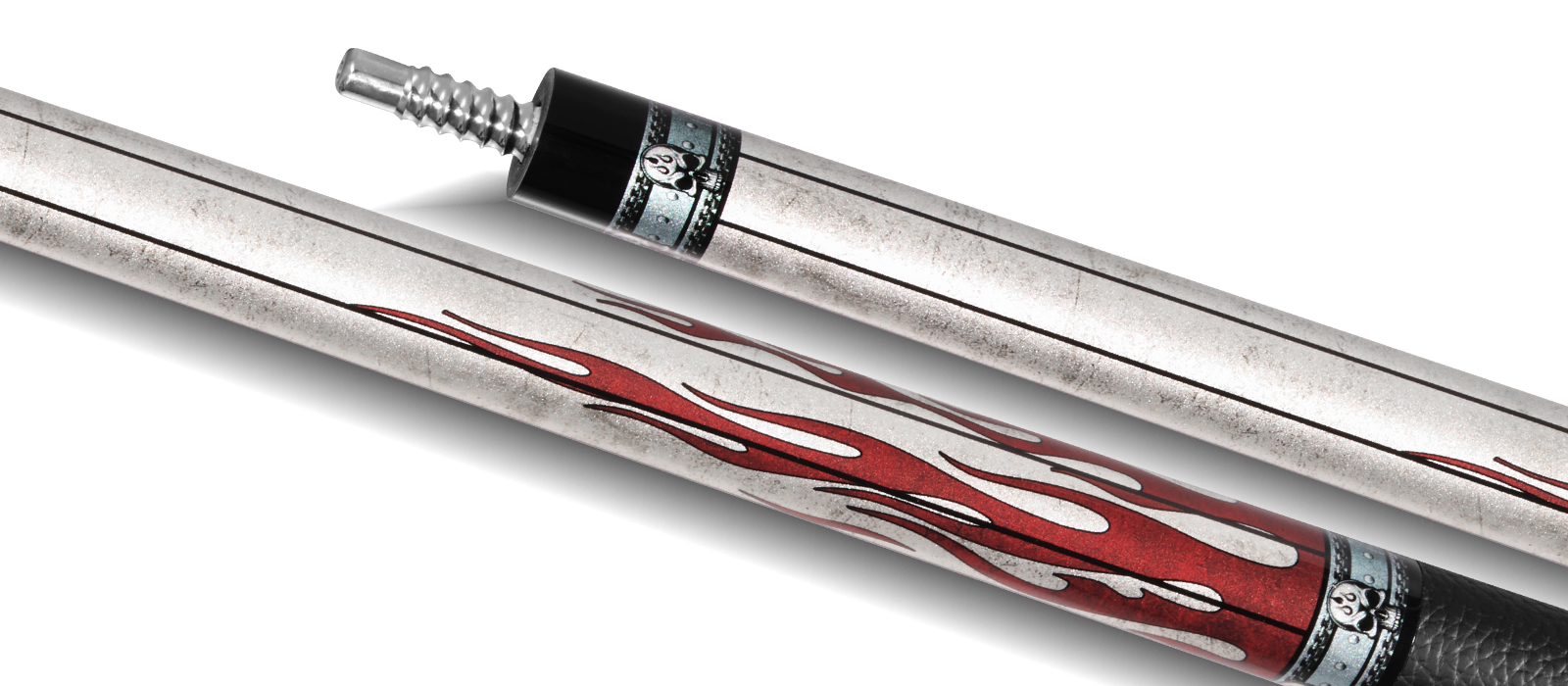 EVO FREEDOM POOL CUE - CRIMSON FLAME - BLACK LEATHER WRAP - Desktop Image